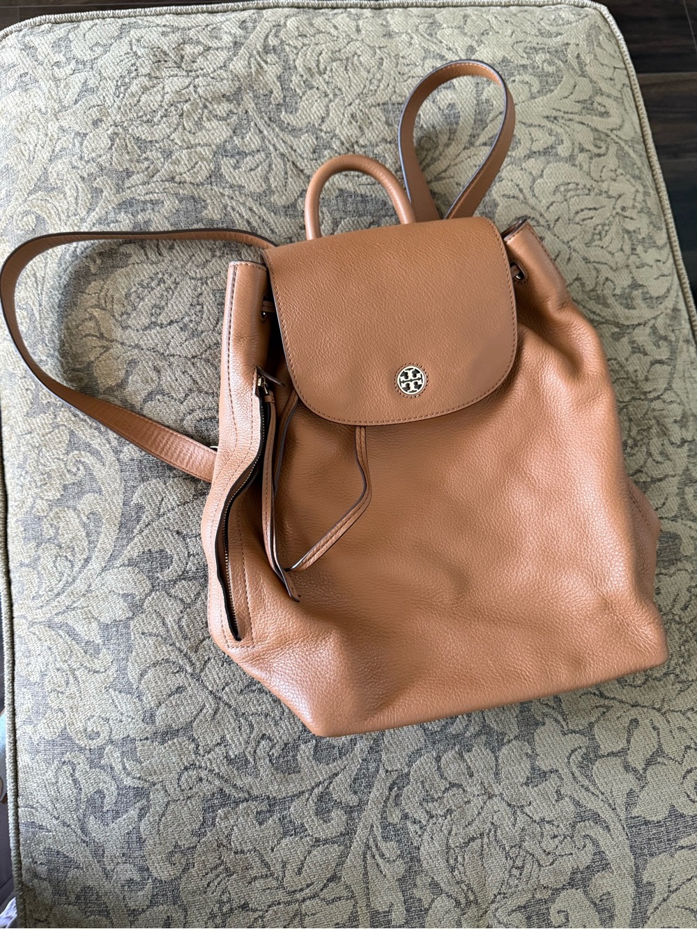 Tory Burch Pebbled Leather Backpack in Tan Brown